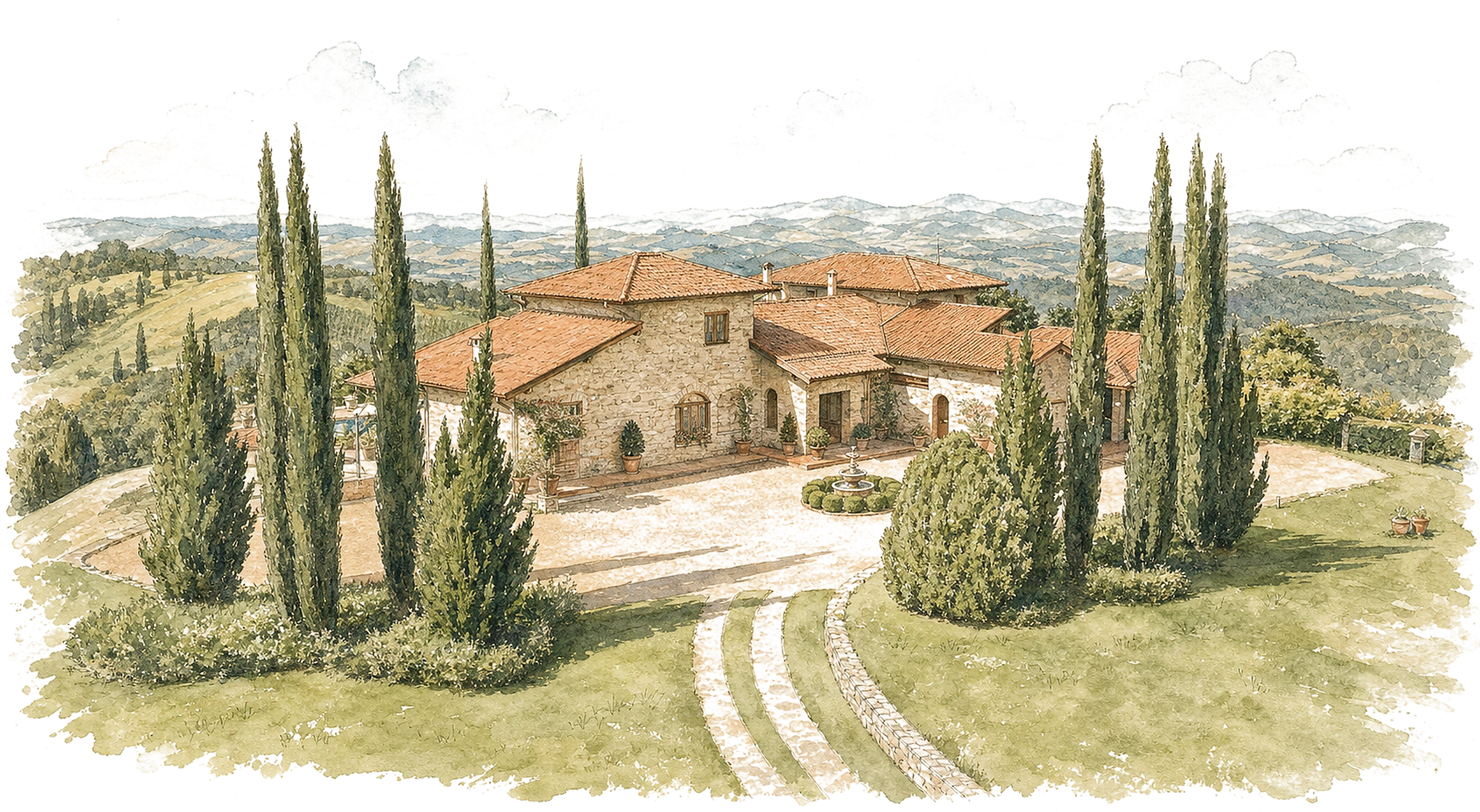 Aquarela da Casa di Pietra em Serra Negra